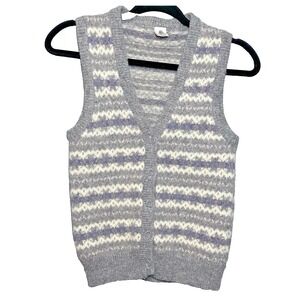Vintage Y2K Fair Isle Style Wool Knitted Button Front Sweater Vest Size Large